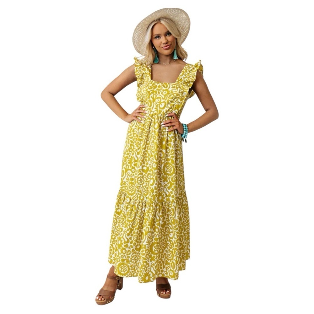 NWT Aakaa Yellow Patterned Maxi Dress